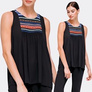 Anthropologie Pleione Boho Embroidered Yoke Mixed Media High-Low Shell Tank Top